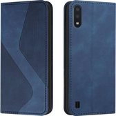 Voor Samsung Galaxy A01 Huid Voel Magnetisch S-type Effen Kleur Horizontale Flip Lederen Case met Houder & Kaartsleuf & Portemonnee (Blauw)