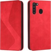 Voor Samsung Galaxy A21 EU-versie Skin Feel Magnetisch S-type Effen Kleur Horizontale Flip Lederen Case met Houder & Kaartsleuf & Portemonnee (Rood)