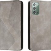 Voor Samsung Galaxy Note20 Skin Feel Magnetisch S-type Effen Kleur Horizontale Flip Lederen Case met Houder & Kaartsleuf & Portemonnee (Grijs)