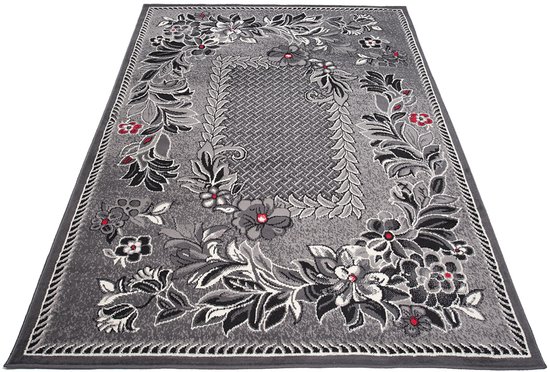 Tapiso Dream Tapis Salon Chambre Gris foncé Fleurs Design Trendy Classique Durable pratique Taille Tapis de haute qualité - 220 x 300 cm