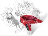 Muurstickers - Sticker Folie - Illustratie van een rode race auto voor een grijze achtergrond - 40x30 cm - Plakfolie - Muurstickers Kinderkamer - Zelfklevend Behang - Zelfklevend behangpapier - Stickerfolie