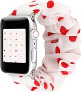 By Qubix Elastisch scrunchie nylon bandje - Rode stippen - Geschikt voor Apple Watch 42mm - 44mm - 45mm - Ultra - 49mm - Compatible Apple watch bandje