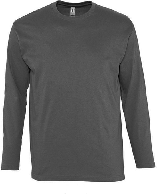 T-shirt gris foncé à manches longues pour homme, col rond