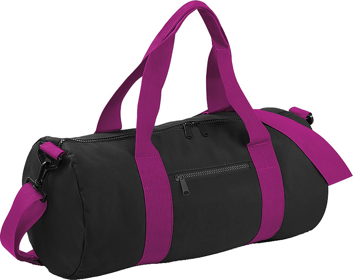 Bagbase Gewoon Varsity Barrel / Duffle Bag (20 Liter) (Zwart/Fuchia)