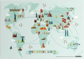 Educatieve poster (Forex) - Topografie wereld grote steden - 120 x 90 cm