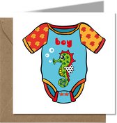 Tallies Cards - greeting - ansichtkaarten - Romper jongen - PopArt  - Set van 4 wenskaarten - Inclusief kraft envelop - geboortekaart - geboorte - baby - in verwachting - 100% Duur