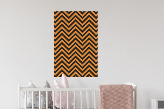Sticker Muursticker Motif Fleurs - Motif zigzag noir orange - 40x60 cm - Film adhésif autocollant - Sticker mural repositionnable