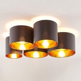 Lindby - plafondlamp - 5 lichts - stof, metaal - H: 25.5 cm - E27 - grijs, goud