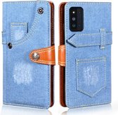 Voor Samsung Galaxy F52 5G/SM-E5260 Denim Horizontale Flip Lederen Case met Houder & Kaartsleuf & Portemonnee (Lichtblauw)