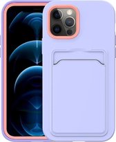 Tweekleurige TPU + pc-beschermhoes met kaartsleuf voor iPhone 11 Pro Max (paars + roze frame)