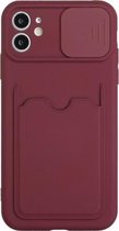 Sliding Camera Cover Design TPU-beschermhoes met kaartsleuf voor iPhone 11 (wijnrood)