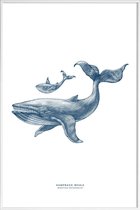 JUNIQE - Poster in kunststof lijst Humpback Whale II -20x30 /Blauw