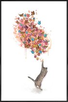 JUNIQE - Poster in kunststof lijst Catching Butterflies -60x90 /Geel &
