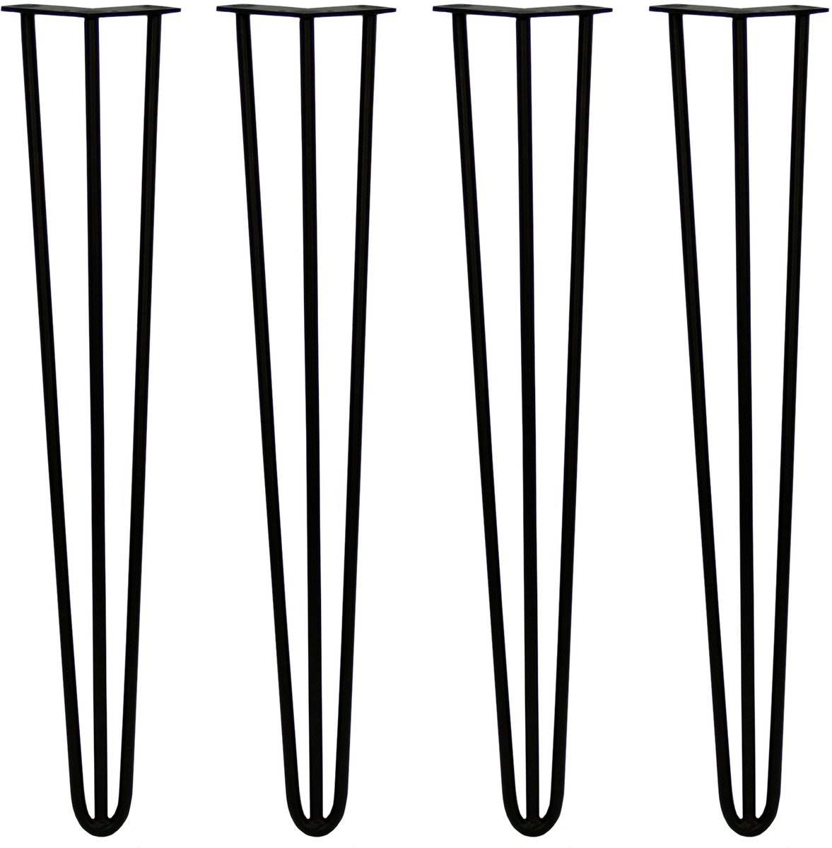 MonsterShop 4 x 71cm Hairpin retro pootjes tafelpoten pinpoten - 3 staven - 12mm - zwart