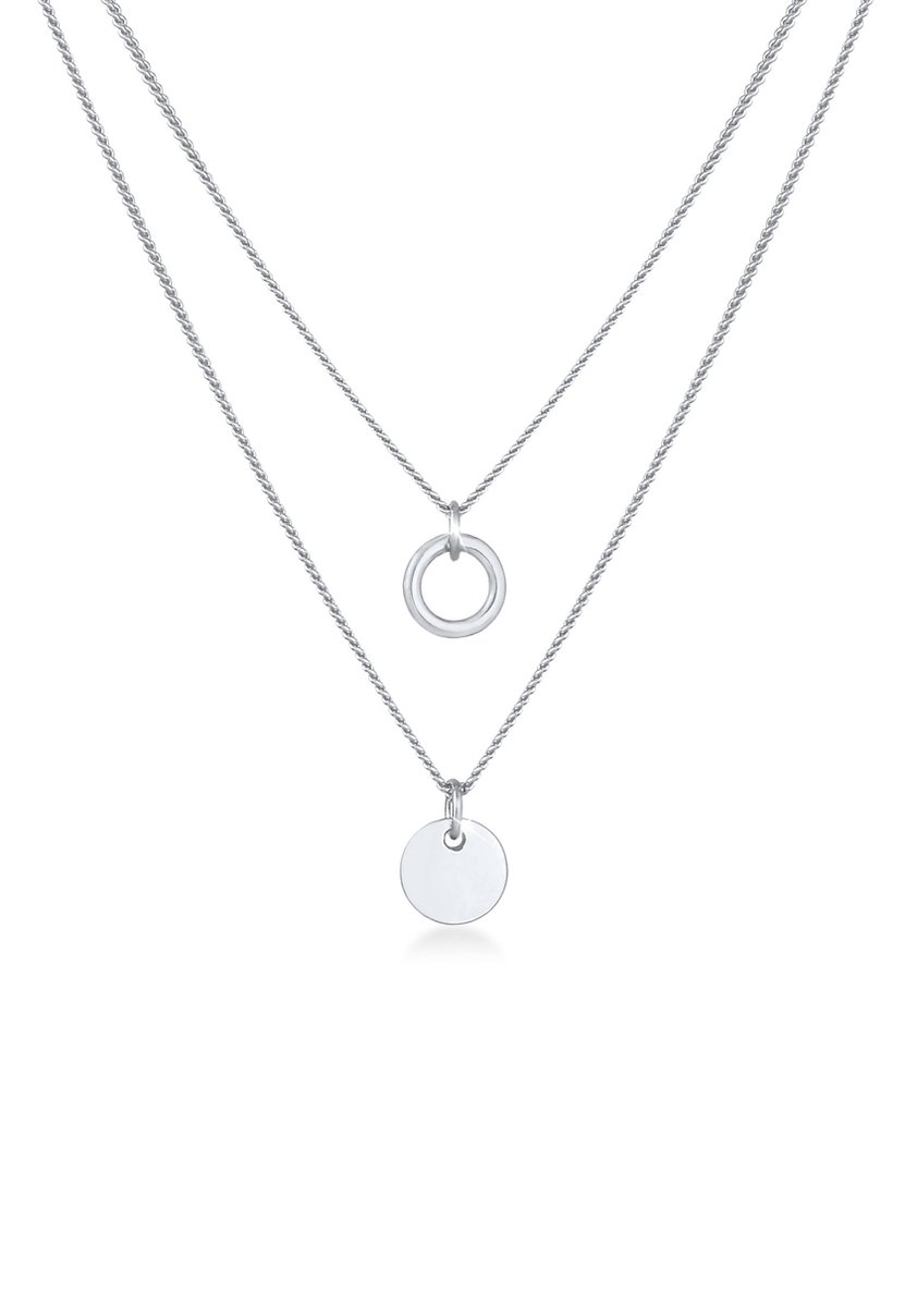 Elli - Halsketting - Dames Laagje Cirkel Plaatje Hanger Basis Trend in 925 Sterling Zilver - Dames