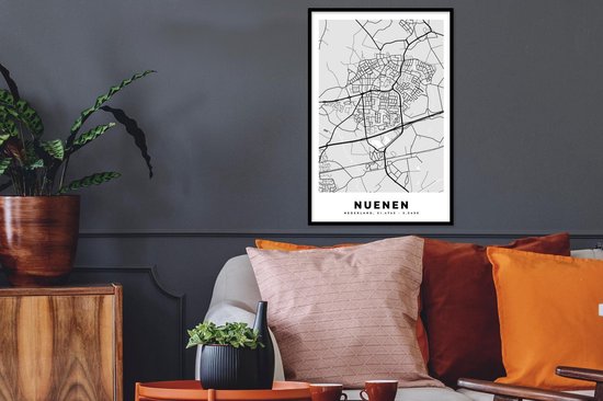 Affiche avec cadre Plan de la ville - Nuenen - Grijs - Wit - 40x60 cm - Carte