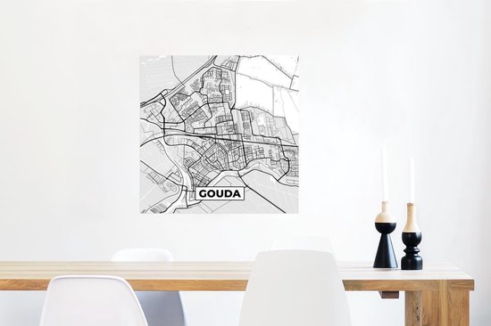 Affiche Plan de ville - Gouda - Grijs - Wit - 50x50 cm - Carte