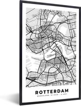 Fotolijst incl. Poster - Stadskaart - Rotterdam - Grijs - Wit - 20x30 cm - Posterlijst