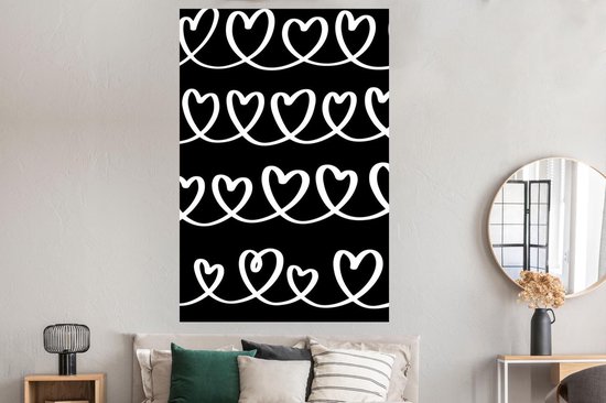 Motif d'une guirlande de coeurs blancs sur fond noir 120x180 cm XXL / Groot format!