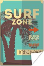 Poster Illustration 'surf zone' fond bleu mer - 60x90 cm