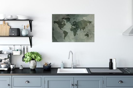 Carte du monde sombre recouverte de peinture du monde gris 90x60 cm