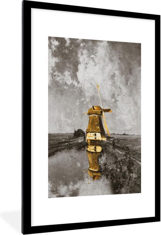 Fotolijst incl. Poster - Molen aan een poldervaart - Gabriël - Goud - 60x90 cm - Posterlijst