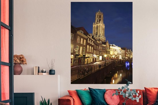 Domtoren en de oude gracht van Utrecht in Nederland Poster 120x180 cm - Foto print op Poster (wanddecoratie woonkamer / slaapkamer) / Europese steden Poster XXL / Groot formaat!