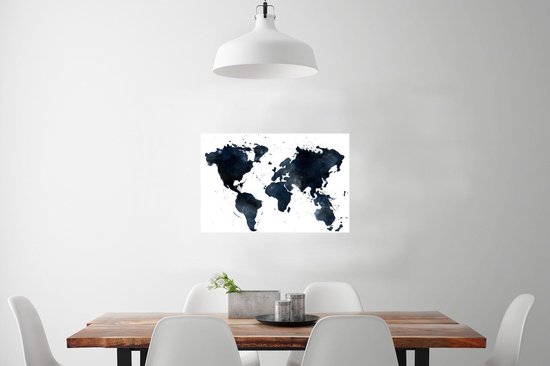 Wanddecoratie - Wereldkaart - Abstract - Blauw - 60x40 cm - Poster