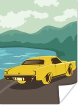Illustration papier affiche voiture jaune 120x160 cm - Tirage photo sur Poster (décoration murale salon / chambre) XXL / Groot format!