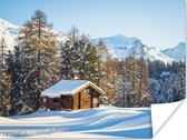 Poster Hut in de bergen van Zwitserland tijdens de winter - 160x120 cm XXL