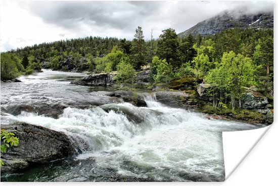 Poster Stroomversnellingen op de rivier de Rauma in Noorwegen