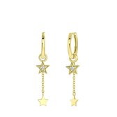 Lucardi Dames Goldplated oorringen met hanger ster - Oorbellen - Cadeau - Echt Zilver - Goudkleurig
