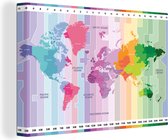 Canvas Wereldkaart - 60x40 - Wanddecoratie Wereldkaart - Kleuren - Topografie