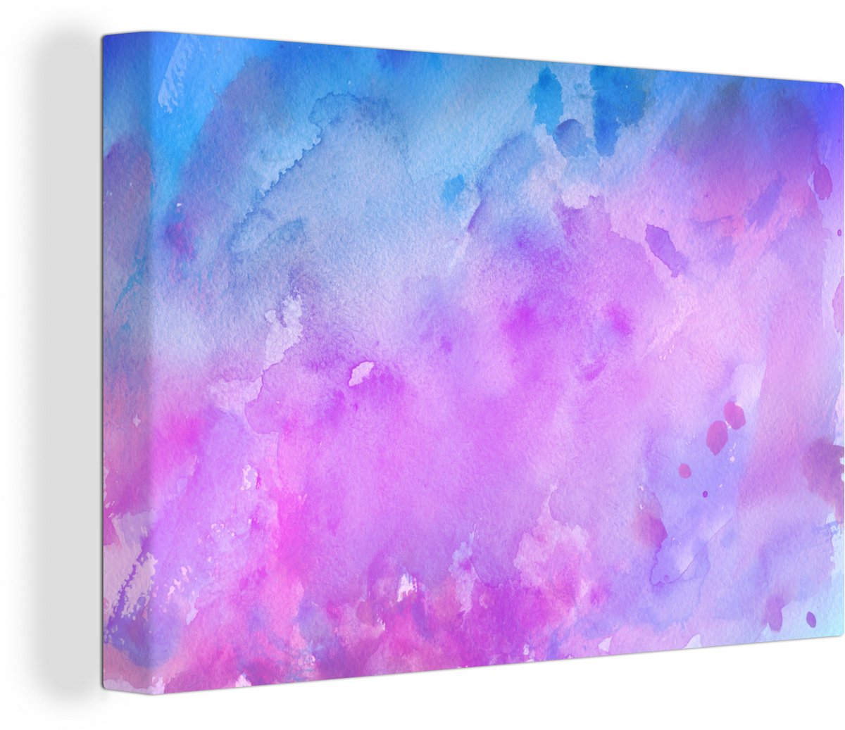 Canvas Schilderij Waterverf - Paars - Abstract - Blauw - 30x20 cm - Wanddecoratie