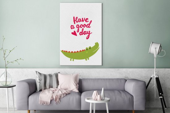 Illustration avec un crocodile et la citation Passez une bonne journée 80x120 cm - Tirage photo sur toile (Décoration murale salon / chambre)