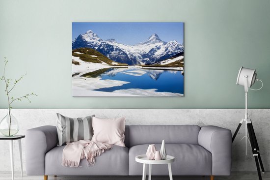 Peintures sur Toile - Reflet des Montagnes Enneigées en Suisse dans un Lac - 120x80 cm - Décoration murale