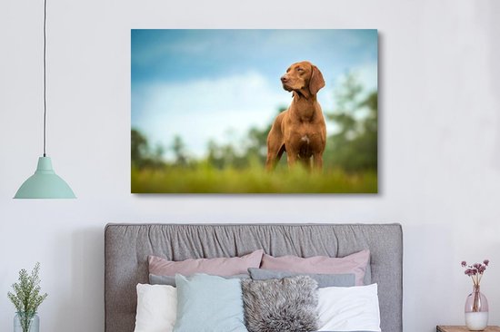 Canvas schilderij 180x120 cm - Wanddecoratie Hond die wegkijkt - Muurdecoratie woonkamer - Slaapkamer decoratie - Kamer accessoires - Schilderijen