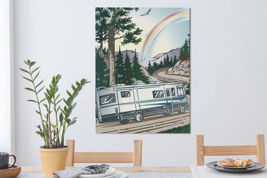 Peintures sur toile - Illustration d'un camping-car sur une route de montagne - 60x80 cm - Décoration murale