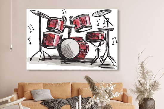 Canvas schilderij 180x120 cm - Wanddecoratie Illustratie van een tekening van een drumstel - Muurdecoratie woonkamer - Slaapkamer decoratie - Kamer accessoires - Schilderijen op canvas