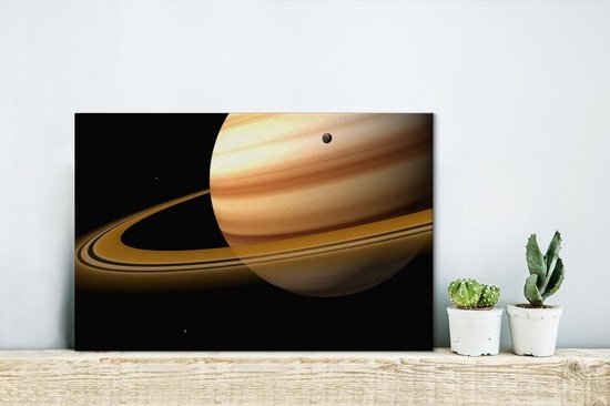 Saturne avec son anneau et une lune 30x20 cm - petit - Tirage photo sur toile (Décoration murale salon / chambre)