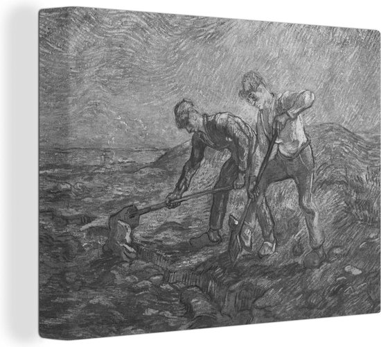 Canvas schilderij 160x120 cm - Wanddecoratie De gravers - Vincent van Gogh - Zwart - Wit - Muurdecoratie woonkamer - Slaapkamer decoratie - Kamer accessoires - Schilderijen