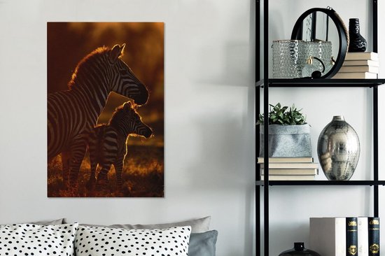 Zebra avec jeune toile 2cm 60x90 cm - Tirage photo sur toile peinture (Décoration murale salon / chambre) / animaux sauvages Peintures sur toile
