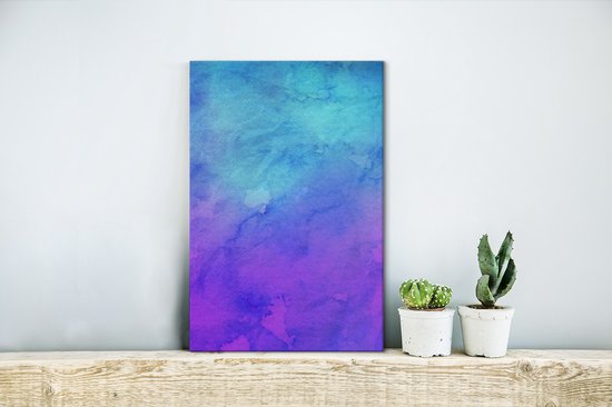 Œuvre abstraite à l'aquarelle aux couleurs violettes et bleues 20x30 cm - petit - Tirage photo sur toile (Décoration murale salon / chambre)