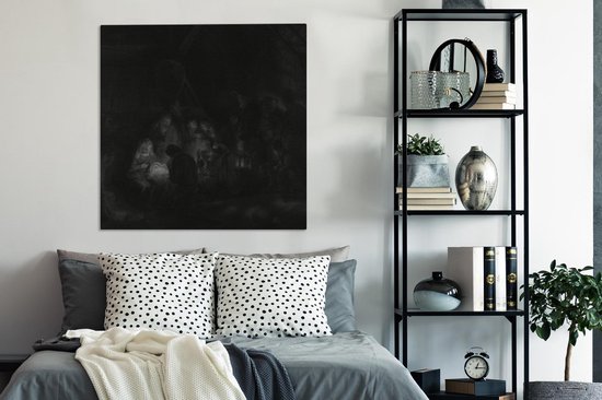 Peinture sur toile Adoration des bergers - Peinture de Rembrandt van Rijn - 90x90 cm - Décoration murale