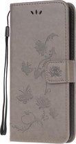 Nokia 1.4 Hoesje - Bloemen Book Case - Grijs