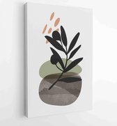 Foliage line art drawing with abstract shape. Abstract Plant Art design for print, cover, wallpaper, Minimal and natural wall art. 4 - Moderne schilderijen – Vertical – 1823785553