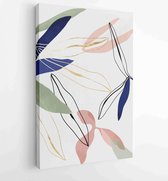 Botanical wall art vector set. Golden foliage line art drawing with watercolor 1 - Moderne schilderijen – Vertical – 1931500547 - 115*75 Vertical