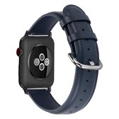 Voor Apple Watch Series 5 en 4 44 mm 3 en 2 en 1 42 mm leren riem met ronde gaten (nachtblauw)
