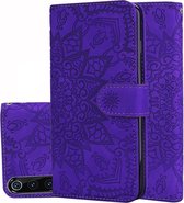 Kuitpatroon Dubbel opvouwbaar ontwerp ReliÃ«f lederen tas met portemonnee en houder en kaartsleuven voor Xiaomi Mi 9 (paars)