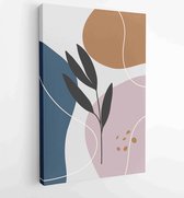 Earth tone background foliage line art drawing with abstract shape and watercolor 1 - Moderne schilderijen – Vertical – 1919347637 - 80*60 Vertical